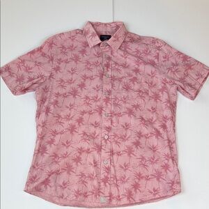 Untuckit Men's Dusty Rose Palm Tree short Sleeve Shirt, Medium